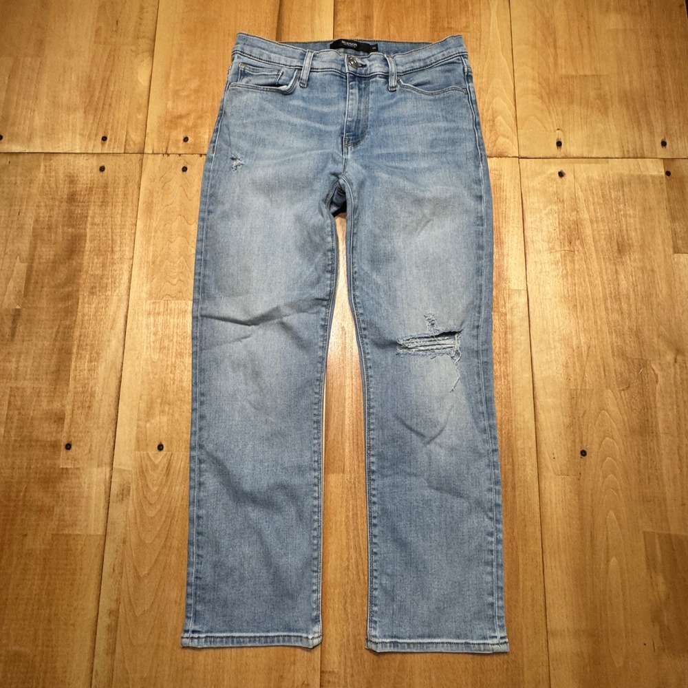 Hudson Nico Straight Leg Distressed Light Wash Blue Denim Jeans Womens Size 28